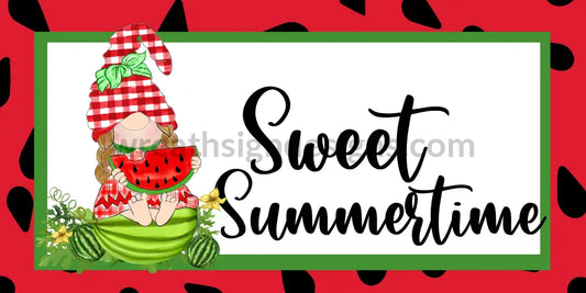 Sweet Summertime Watermelon Gnome 12X6- Metal Sign