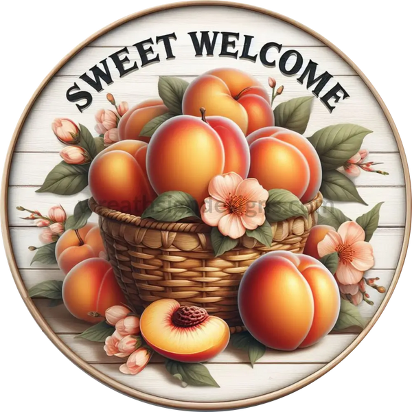 Sweet Welcome Peaches Metal Wreath Sign 6’