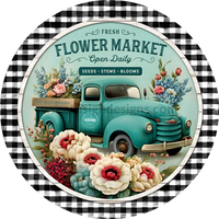 Teal Flower Market Vintage Truck Metal Sign 6