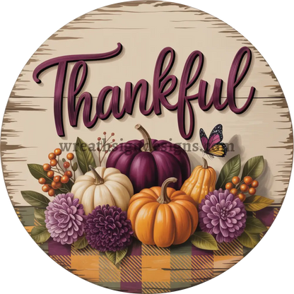 Thankful Plum and Orange pumpkins -Metal Fall Wreath Sign MS-1447 6’’