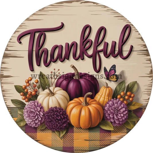 Thankful Plum and Orange pumpkins -Metal Fall Wreath Sign MS-1447