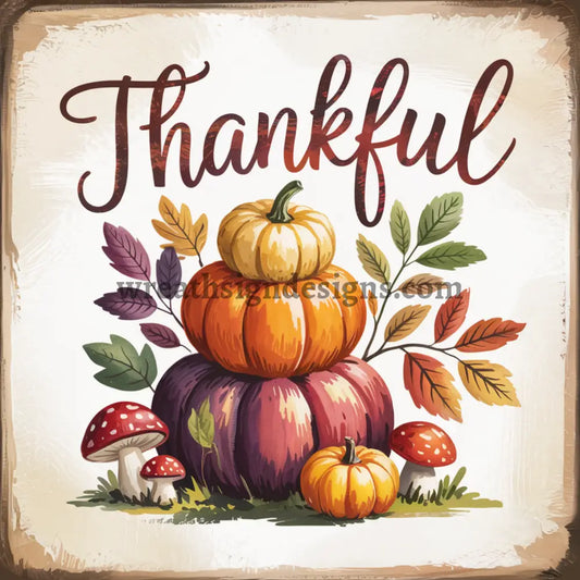 Thankful Stacked Plum and Orange Pumpkins Metal Wreath Sign MS-1442