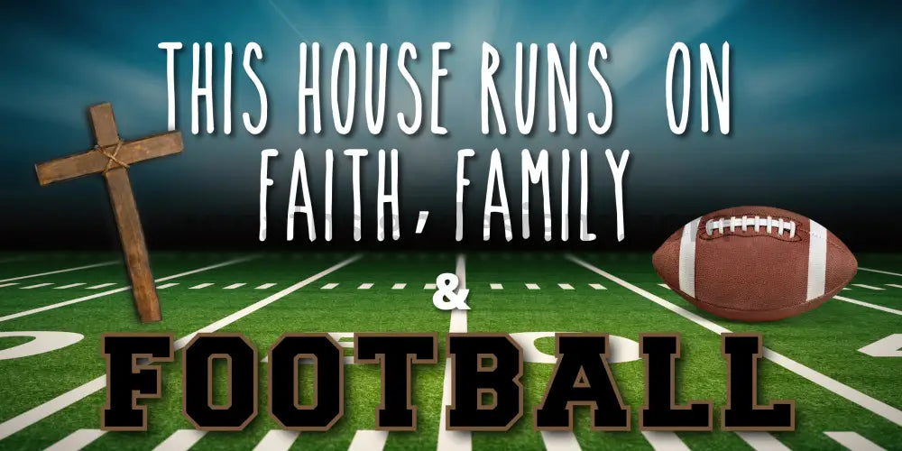 This House Runs On Faith Family And Football - Fall Metal Wreath Sign 12X6 Metal Sign