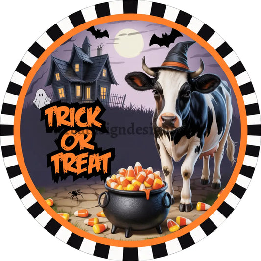 Trick or Treat Candy Corn Witch Cow Halloween Wreath Sign MS-1400