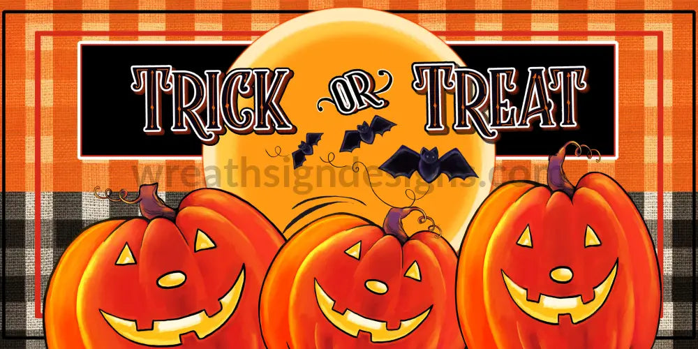 Trick Or Treat Jack O Lantersn-Black And Orange Plaid 12X6