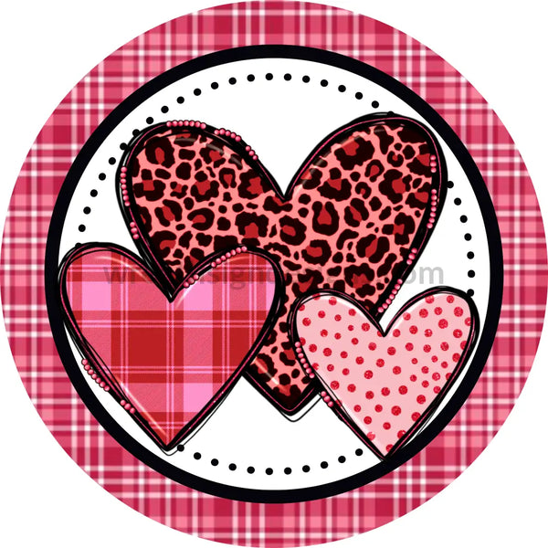 Valentines Day- Pink& Red Plaid And Hearts-Round Valentine Wreath Sign 6
