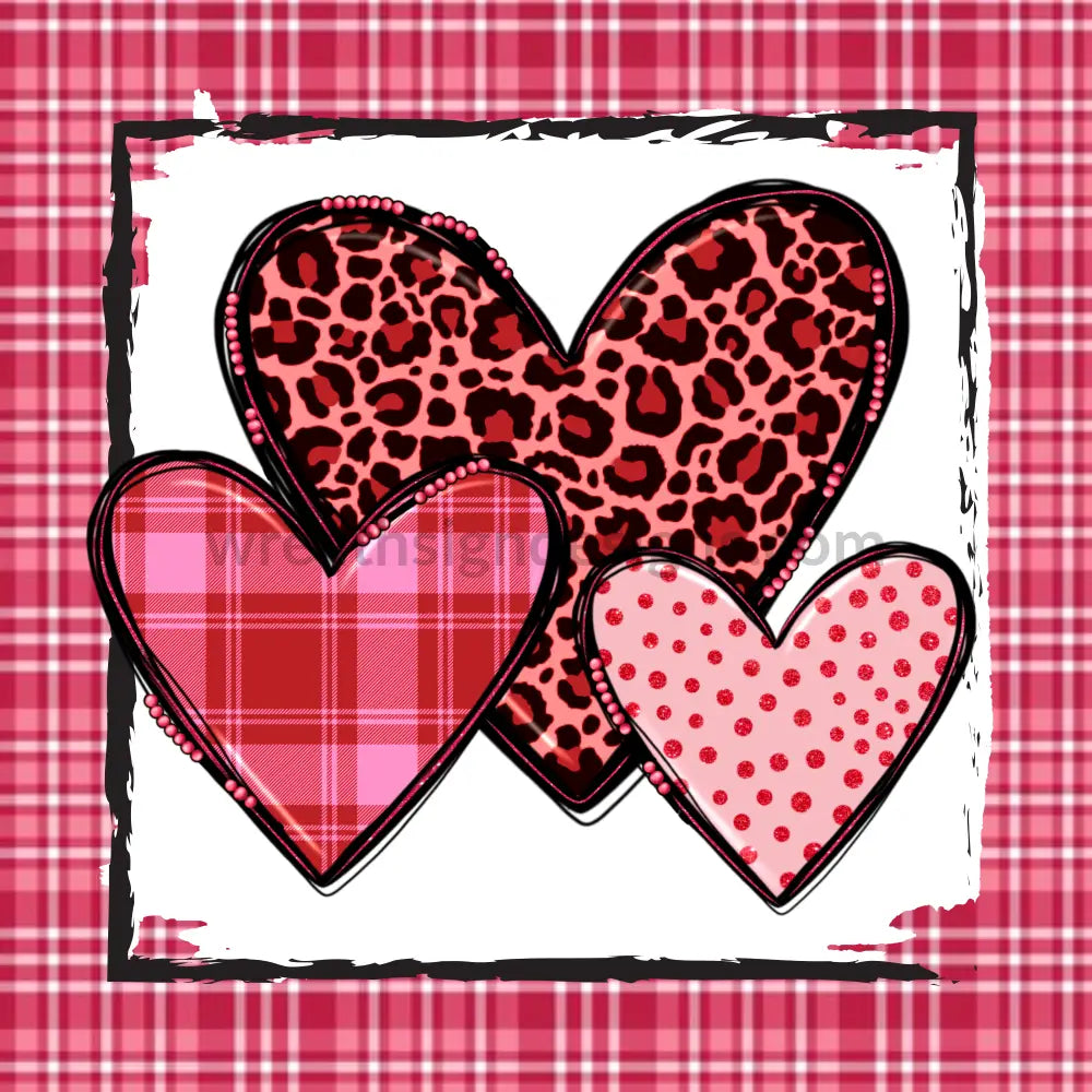 Valentines Day- Pink& Red Plaid And Hearts-Square Valentine Wreath Sign 8