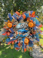 Vintage Blue Pumpkin Truck Metal Wreath Sign