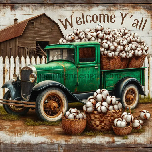 Vintage Cotton Truck- Metal Wreath Sign