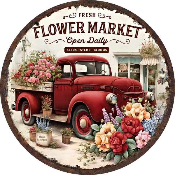 Vintage Farmhouse Flower Truck With Mixed Flowers Metal Sign 6