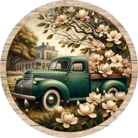 Vintage Magnolia Truck Circle Metal Sign 8’