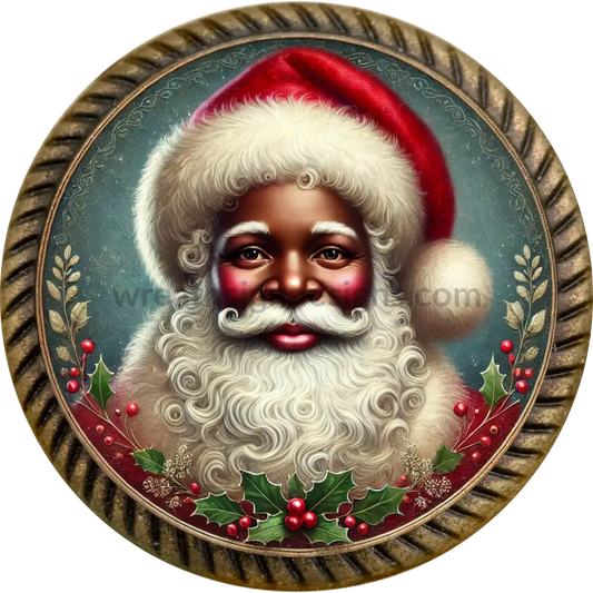 Vintage Santa Christmas Round Wreath Sign