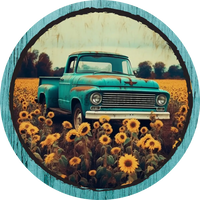Vintage Teal Truck And Sunflowers Wreath Sign 6