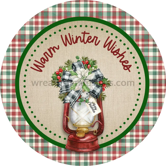 Warm Winter Wishes Christmas Lantern- Metal Wreath Signs 6