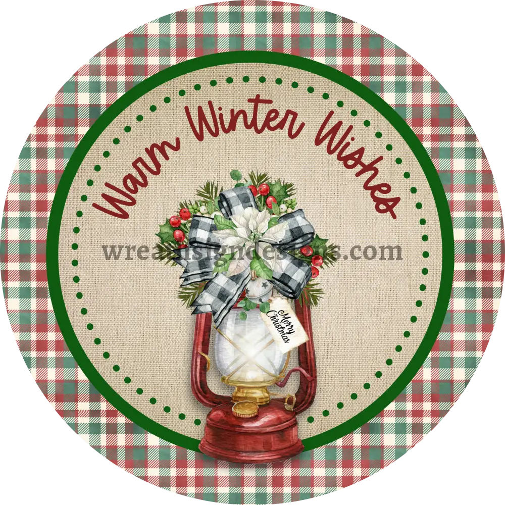 Warm Winter Wishes Christmas Lantern- Metal Wreath Signs 6