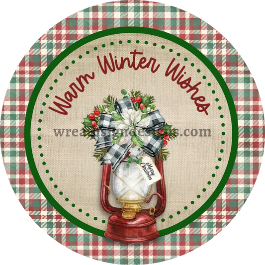 Warm Winter Wishes Christmas Lantern- Metal Wreath Signs 6