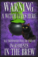 Warning A Witch Lives Here 8X12 Halloween Metal Wreath Sign