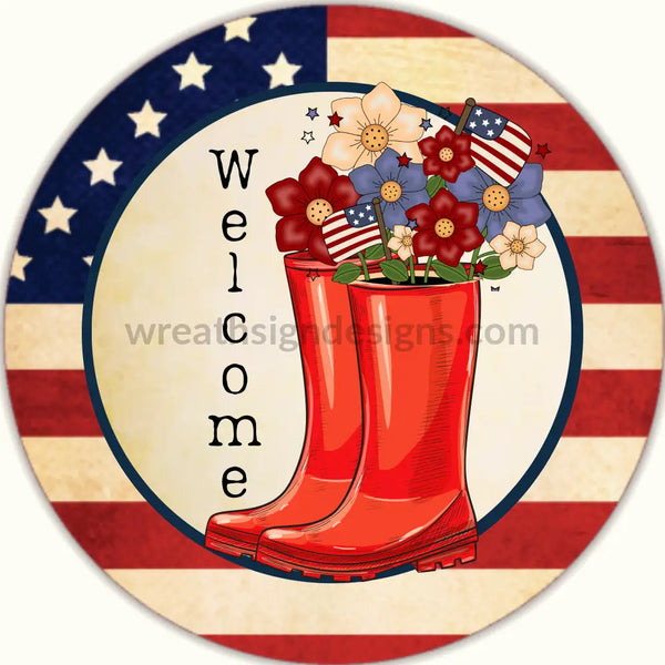 Welcome Americana Rainboots-Circle (Antique Background) Metal Sign 8 Circle