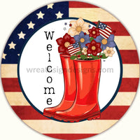 Welcome Americana Rainboots-Circle (White Background) Metal Sign 8 Circle