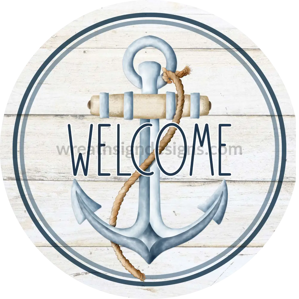 Welcome Anchor Nautical Beach - Metal Wreath Sign 8 Circle