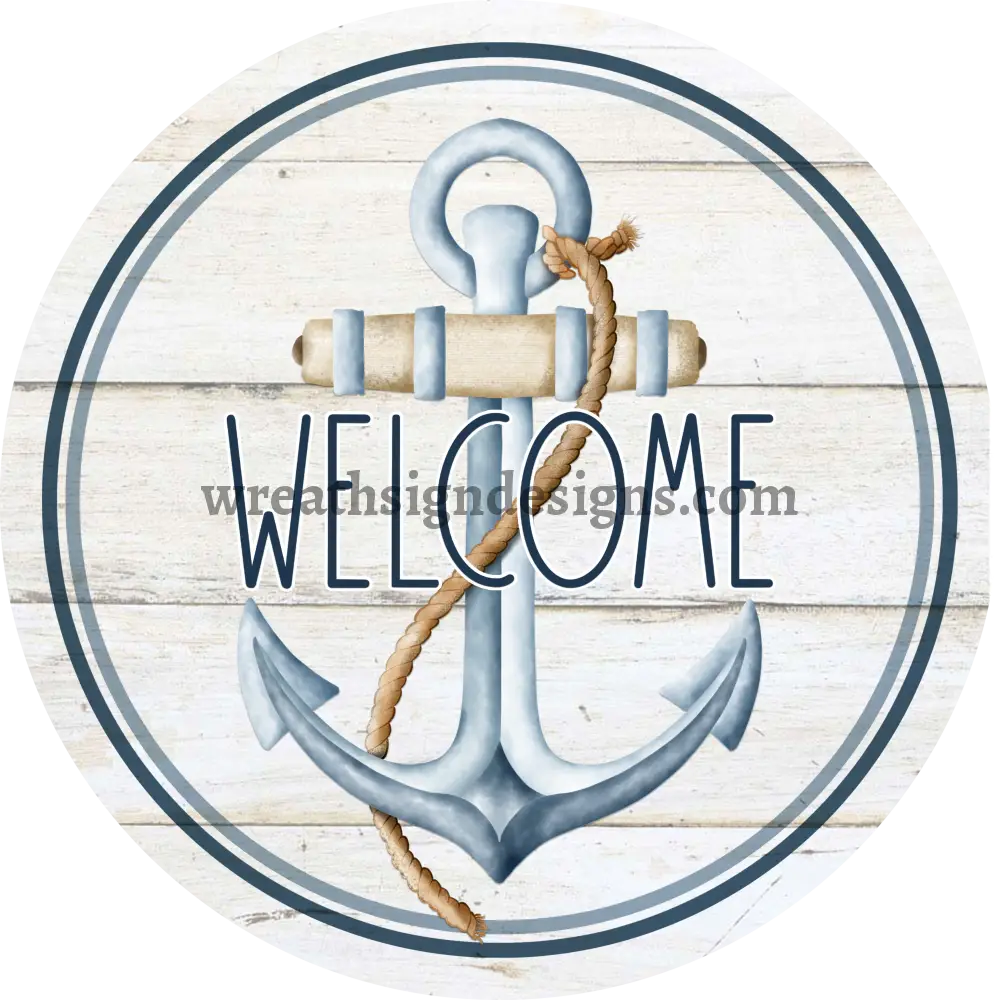Welcome Anchor Nautical Beach - Metal Wreath Sign 8 Circle