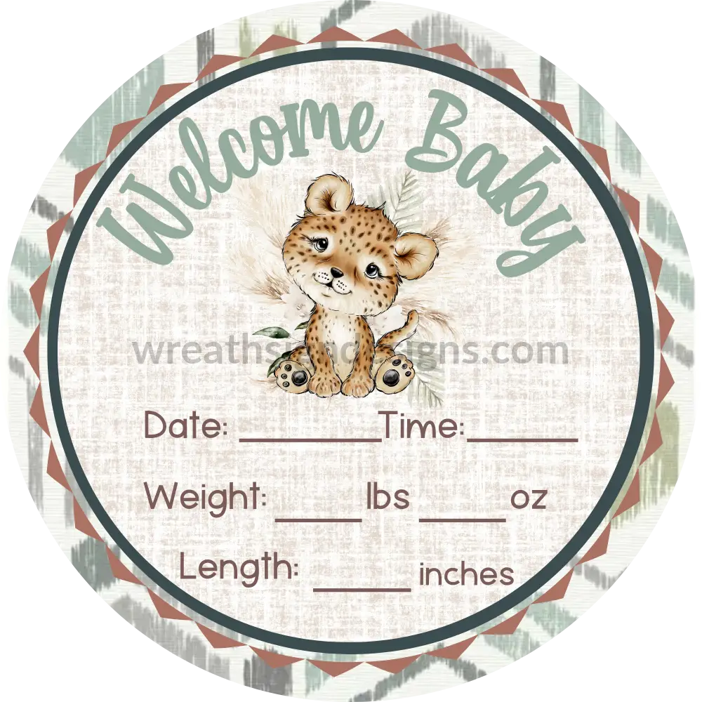 Welcome Baby Leopard Boho Safari- Metal Wreath Sign 8