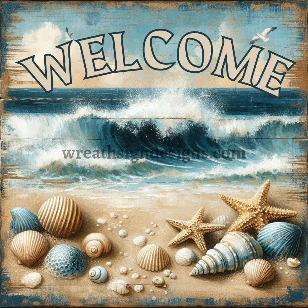 Welcome Beach and Seashells -square MS-1319 8’’