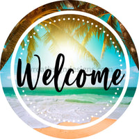 Welcome Beach & Palm Trees Circle Metal Sign 8 Circle
