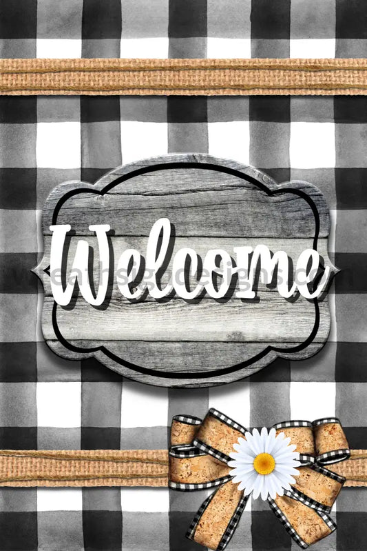 Welcome Black Buffalo Plaid 8X12