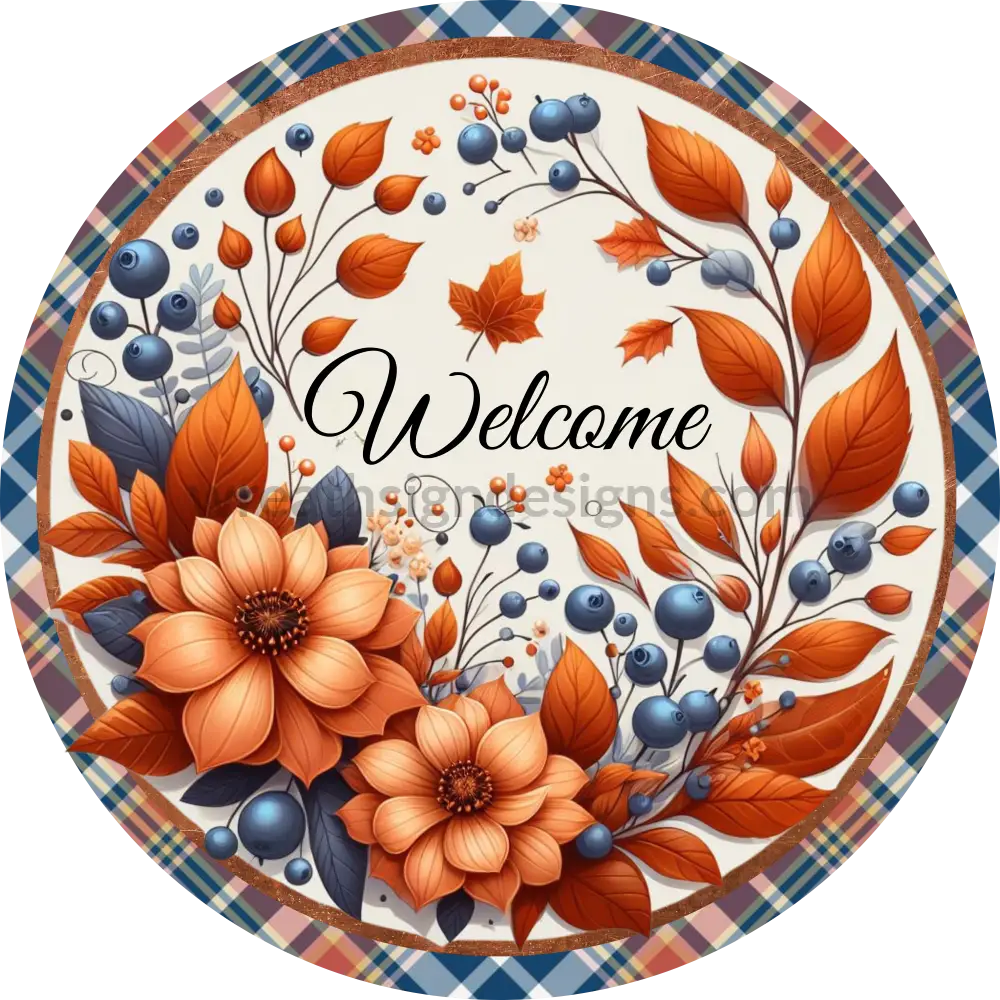 Welcome Blue And Orange Fall Flowers Berries-Fall Wreath Sign (Copy) 6’