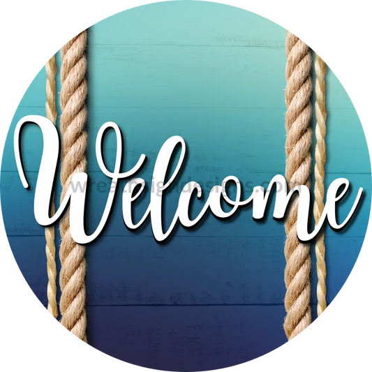 Welcome Blue Ombre Wreath Sign 6