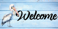 Welcome Blue Pelican Nautical Beach Wreath Sign- 12X6 Metal Sign