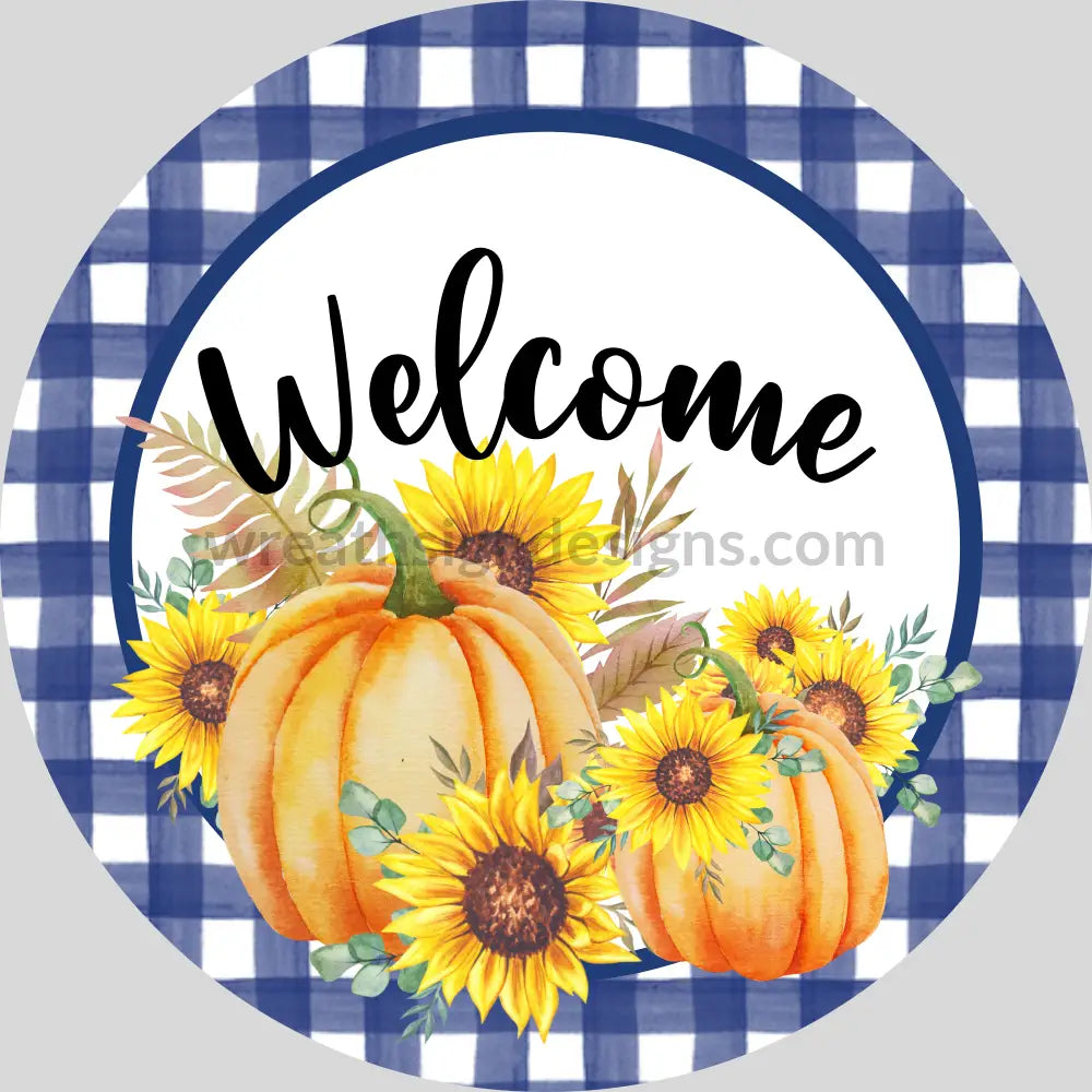 Welcome Blue Plaid Pumpkins-Metal Sign 6