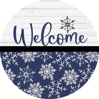 Welcome Blue & Snowflake Snowflake And White Wood-Metal Sign 8 Circle