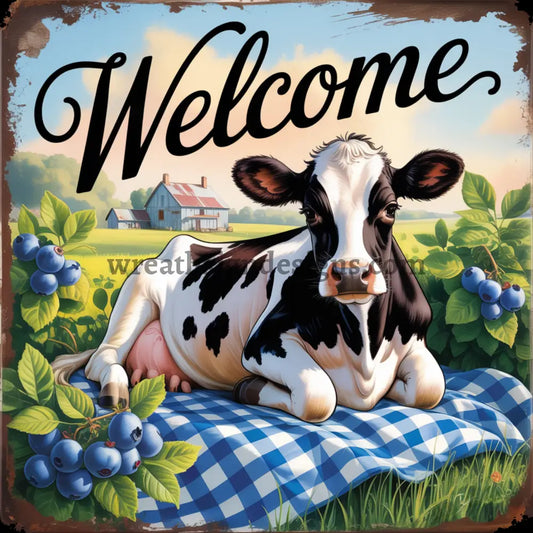 Welcome Blueberry Cow Wreath Sign MS-1284