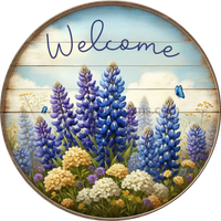 Welcome Bluebonnets And Butterflies Round Wreath Sign 6’