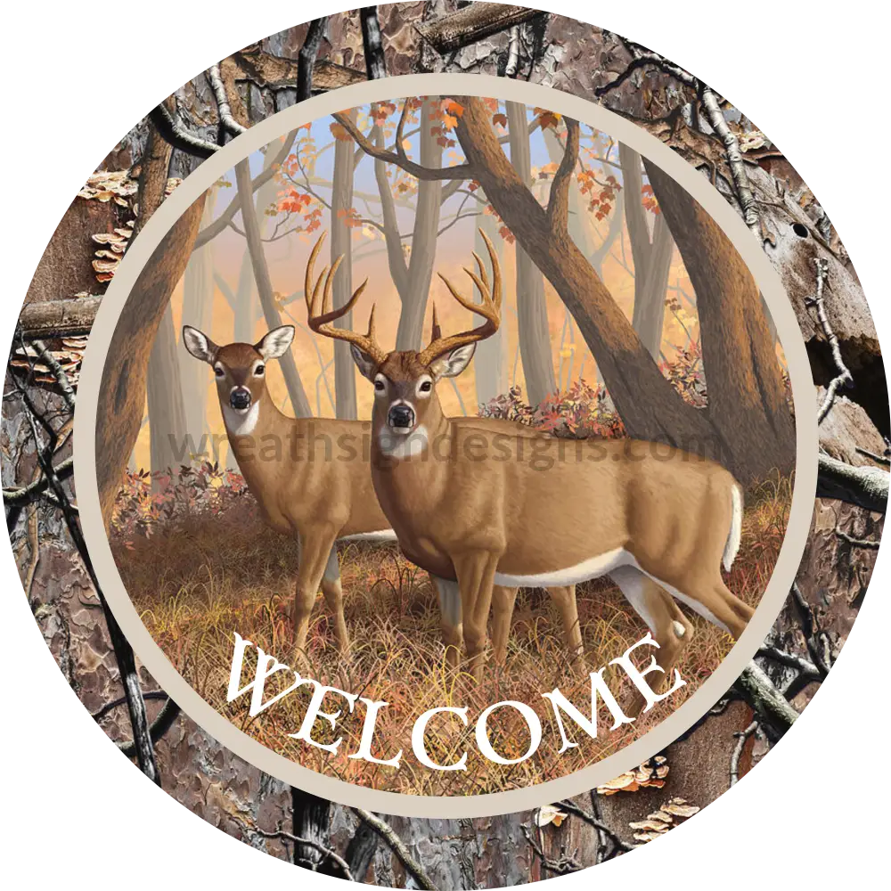 Welcome Buck and Doe camo Metal Sign – Wreath Sign Designs