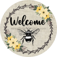 Welcome Bumblebee Daisy Circle Metal Sign 8 Circle