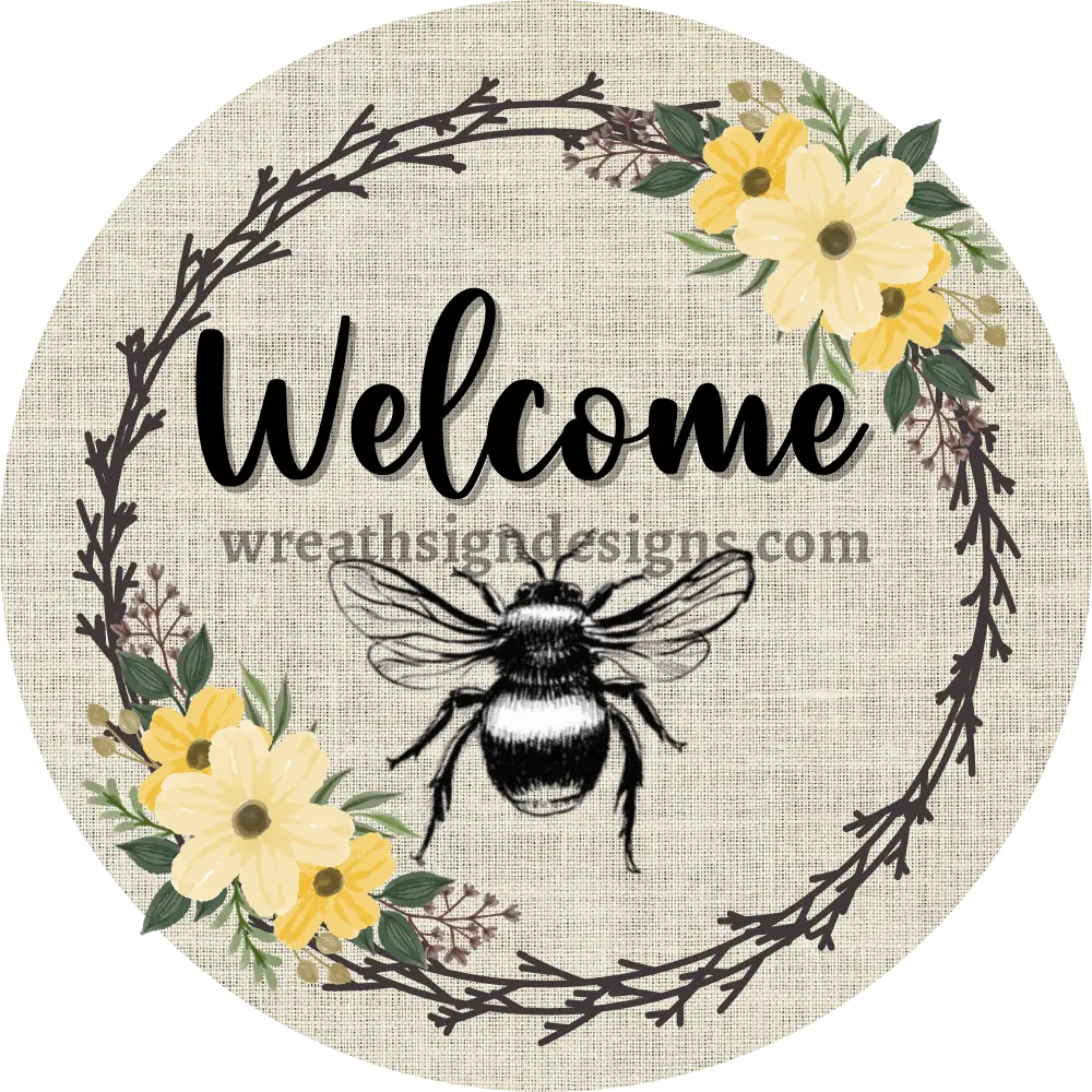 Welcome Bumblebee Daisy Circle Metal Sign 8 Circle