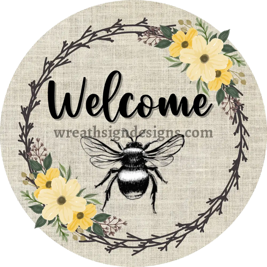 Welcome Bumblebee Daisy Circle Metal Sign 8 Circle