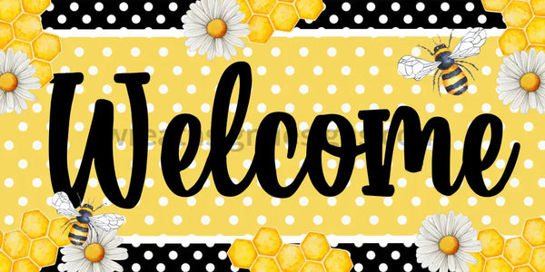 Welcome Bumblebees And Daisies 12X6-Metal Sign