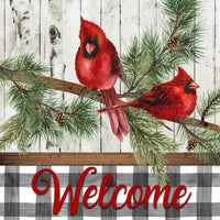 Welcome Cardinal And Buffalo Plaid- Evergreen Metal Sign 8