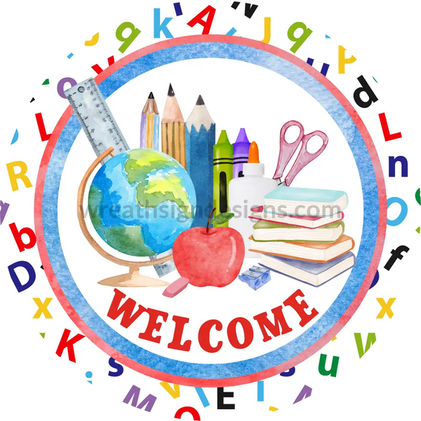 Welcome Classroom Round Metal Wreath Sign 8