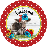 Welcome Cow With Blue Flowers Metal Sign 6