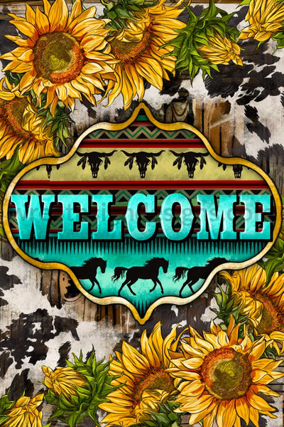 Welcome Cowprint Western 8X12 Metal Sign