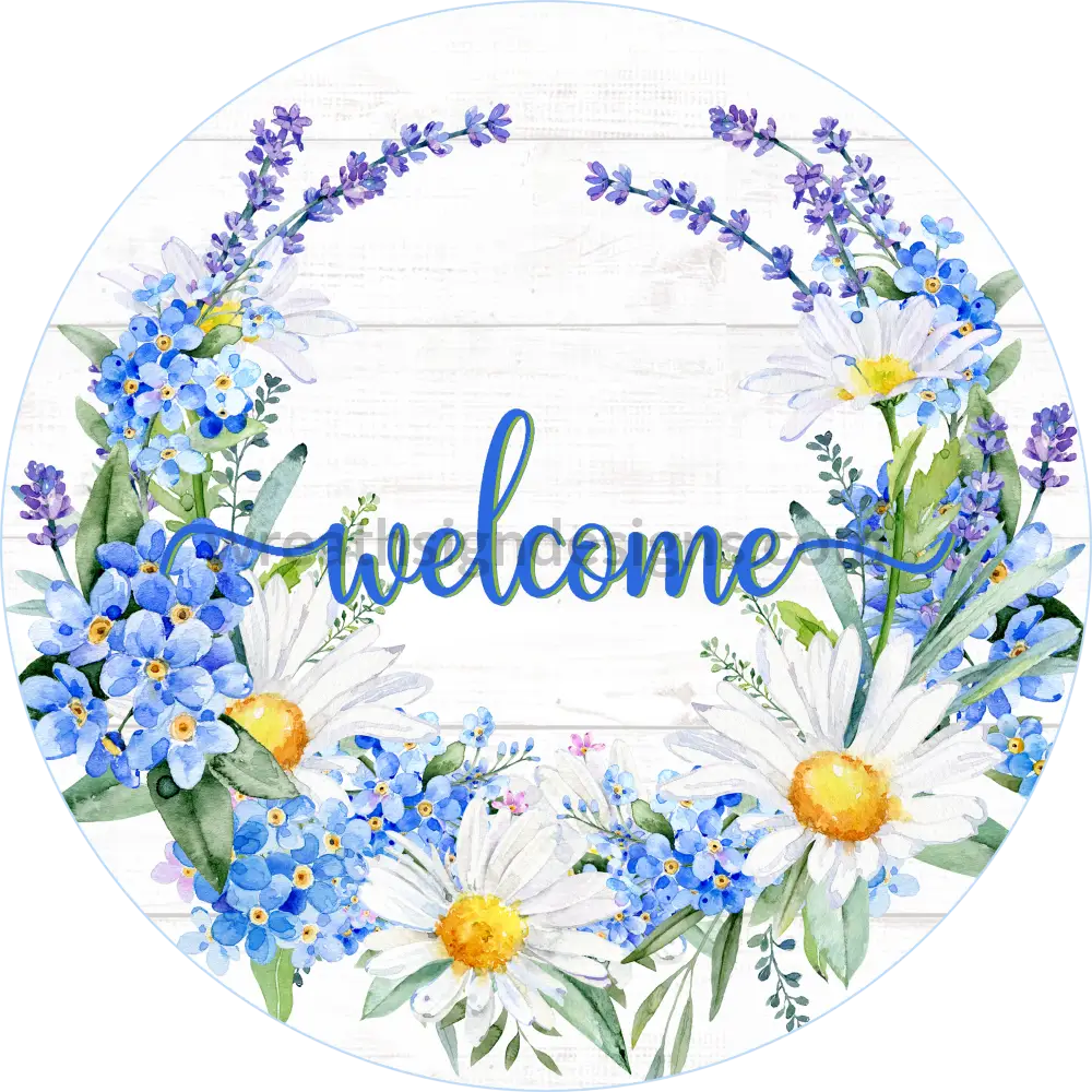 Welcome Daisies And Forget Me Nots-Floral Metal Wreath Sign 8