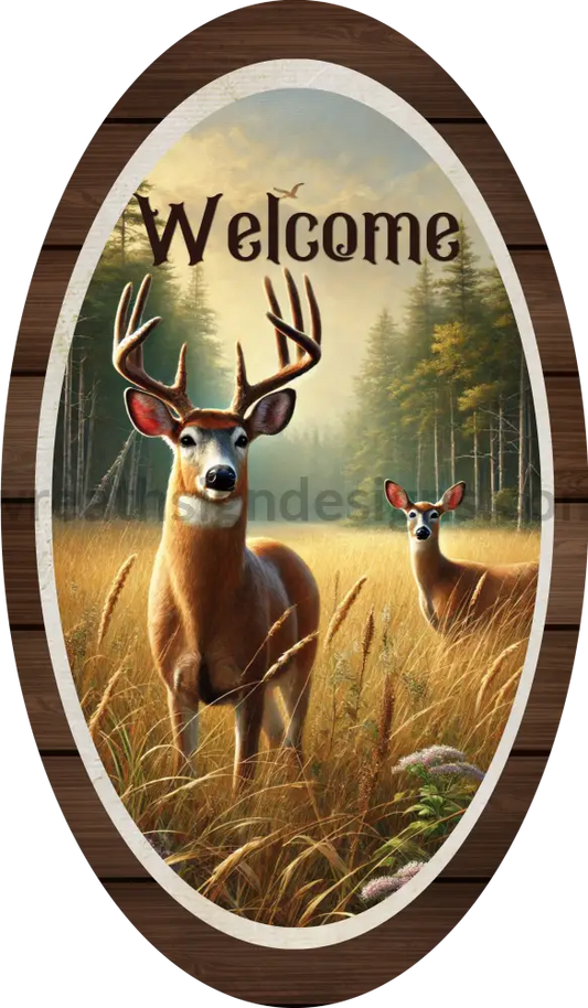 Welcome Deer 12X7’’ Oval Camo Hunting Fall Wreath Sign