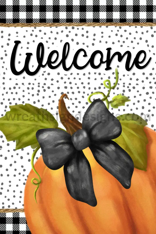 Welcome Dot Pumpkin 8X12 Metal Sign