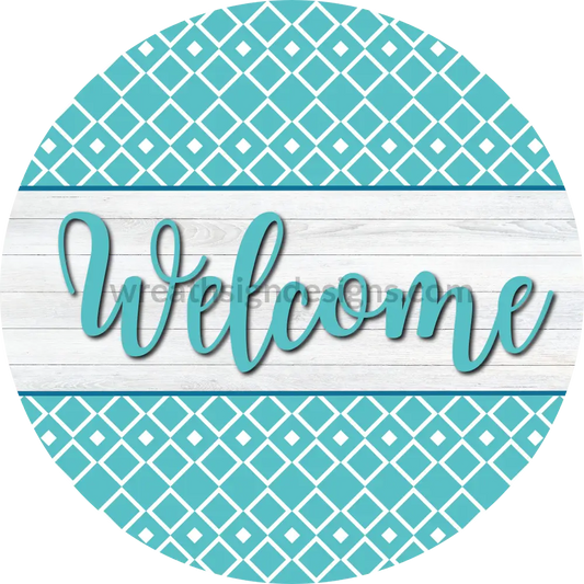 Welcome Everyday Blue And White Metal Wreath Sign 8