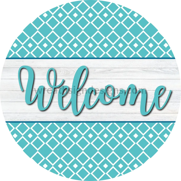 Welcome Everyday Blue And White Metal Wreath Sign 8